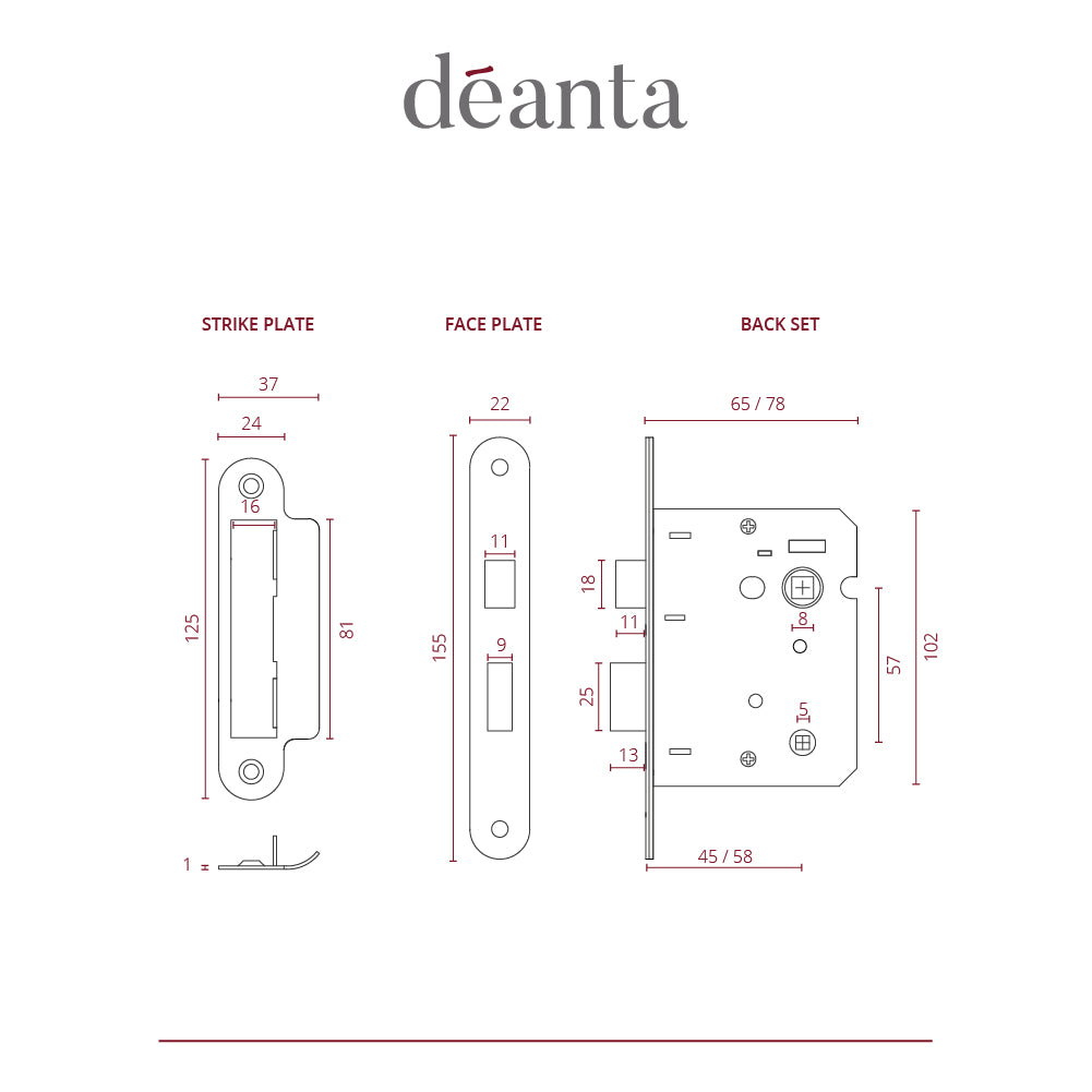 Deanta 3 Lever Bathroom Lock Satin Nickel