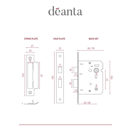 Deanta 3 Lever Bathroom Lock Satin Nickel