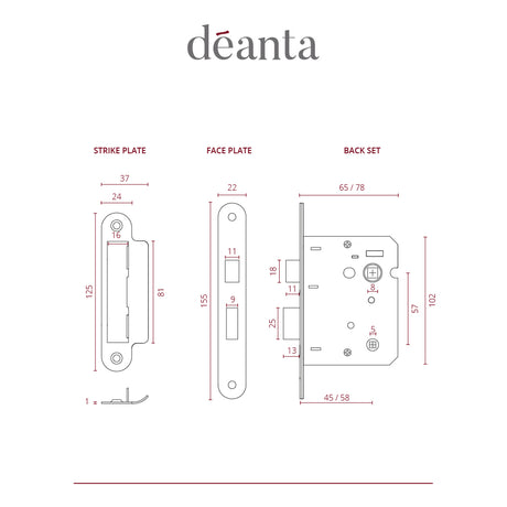 Deanta 3 Lever Bathroom Lock Satin Nickel