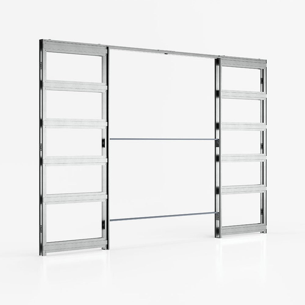 Deanta Double Pocket Door Kit + Handle & Pocket Doorjamb 125mm White Frame + Satin Chrome Finish Hardware