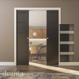 Deanta Double Pocket Door Kit + Handle & Pocket Doorjamb 100mm White Frame + Satin Chrome Finish Hardware