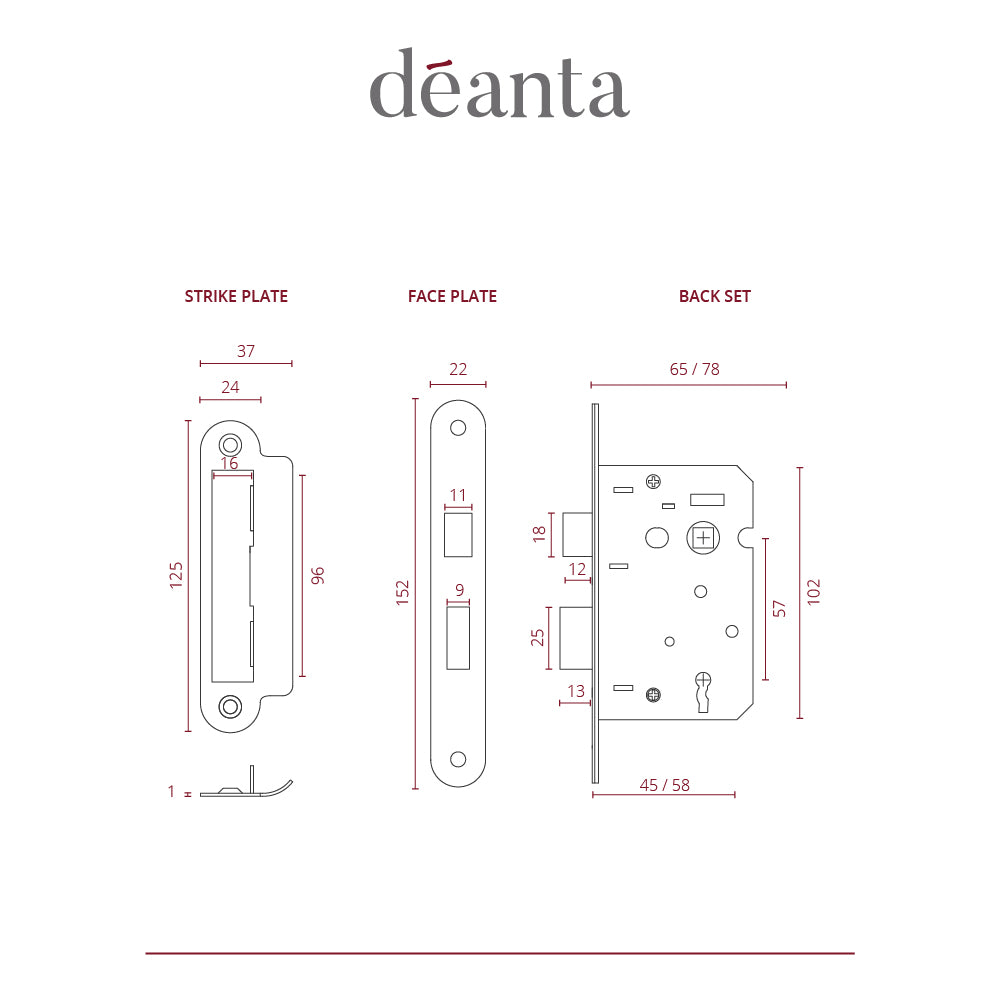 Deanta 3 Lever Mortice Sash Lock Satin Nickel