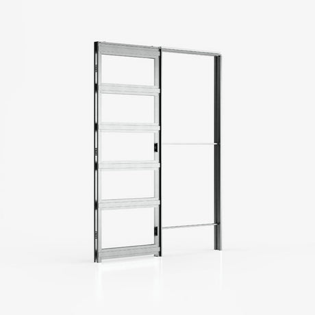 Deanta Single Pocket Door Kit + Handle & Pocket Doorjamb 125mm White Frame + Satin Chrome Finish Hardware