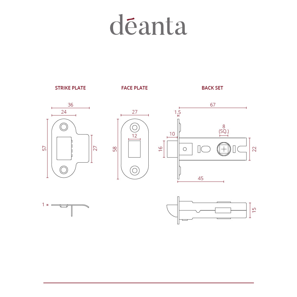 Deanta Tubular Latch Satin Nickel