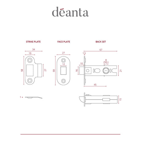 Deanta Tubular Latch Satin Nickel Non-Fire Rated